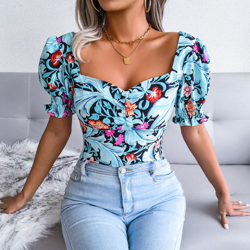 INS2022 Primavera/Verão Novo Sexy Gola Quadrada Chiffon Fragmentado Top Feminino_voghion.com