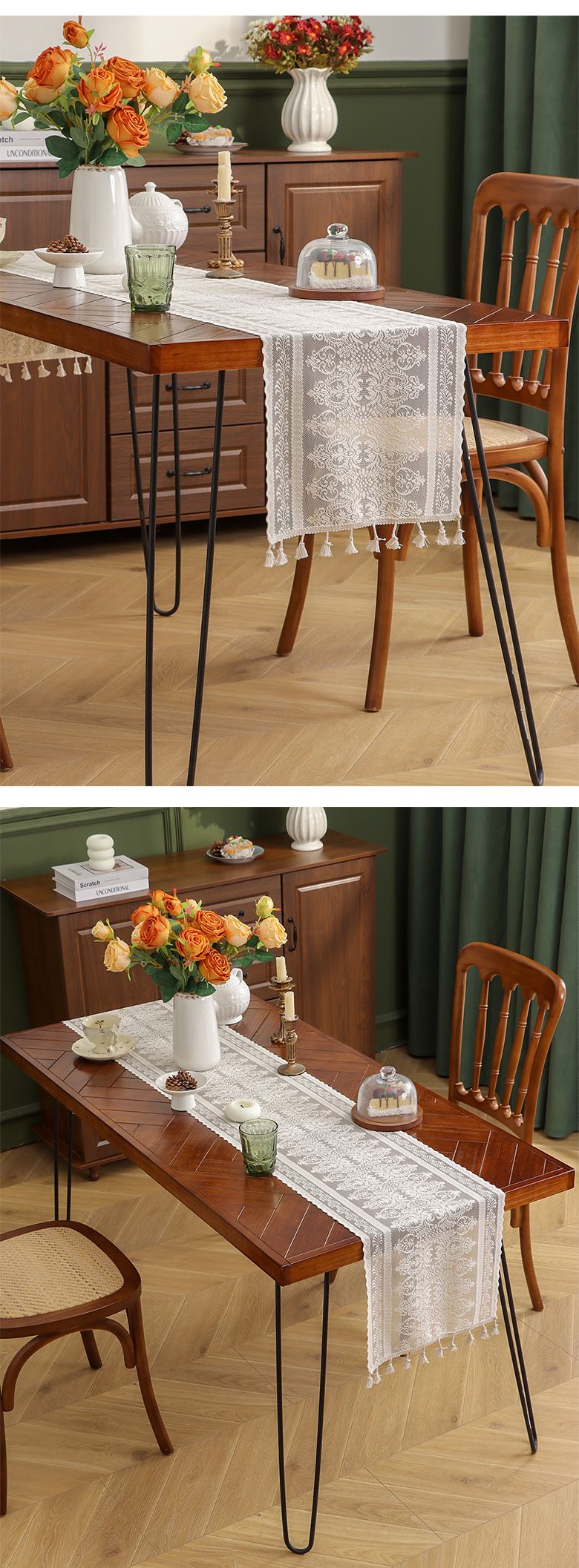 Bandiera da tavolo in pizzo cavo retrò, tavolino da caffè, mobile TV, tavolo da pranzo, uncinetto, copertura pastorale, nappa, cotone_voghion.com
