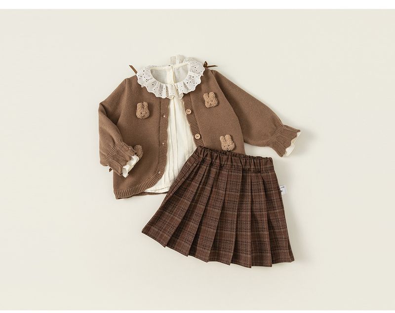 Children's Lovely Knit Cardigan Spring And Autumn Children's Dress Girls Plaid Pleated Skirt Tide_voghion.com