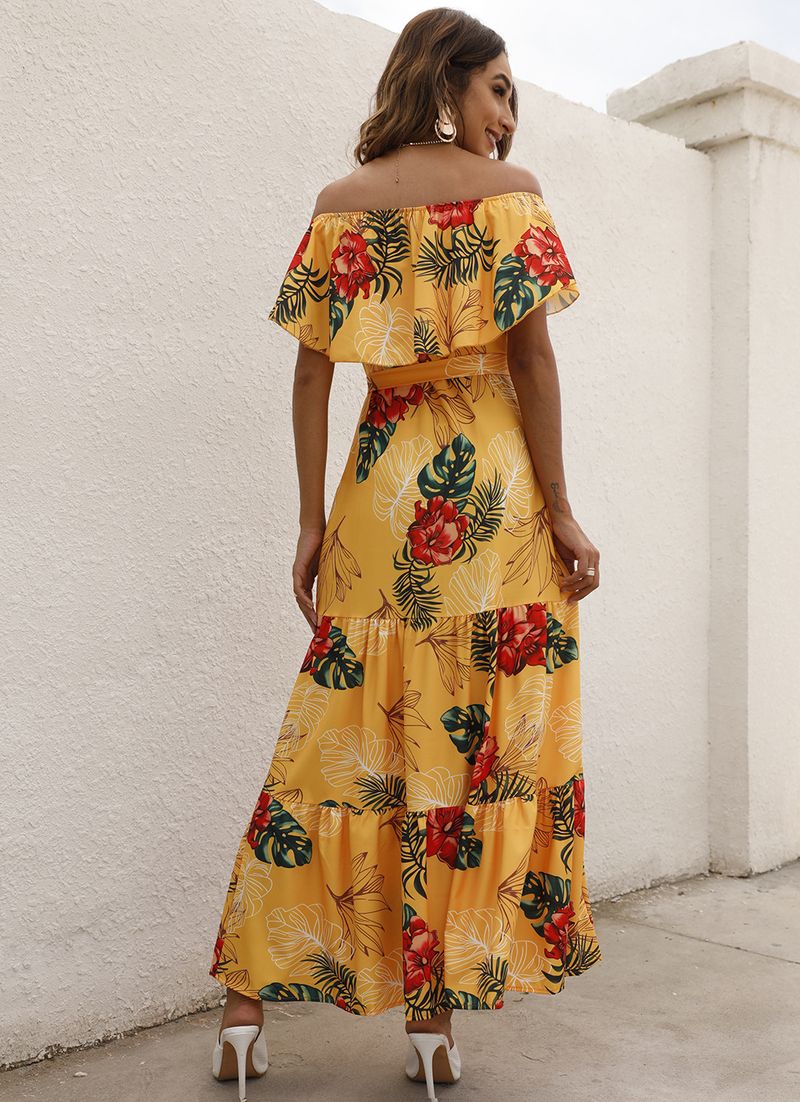 Sommerkleid für Damen mit einzeiligem Kragen und Rüschensaum_voghion.com