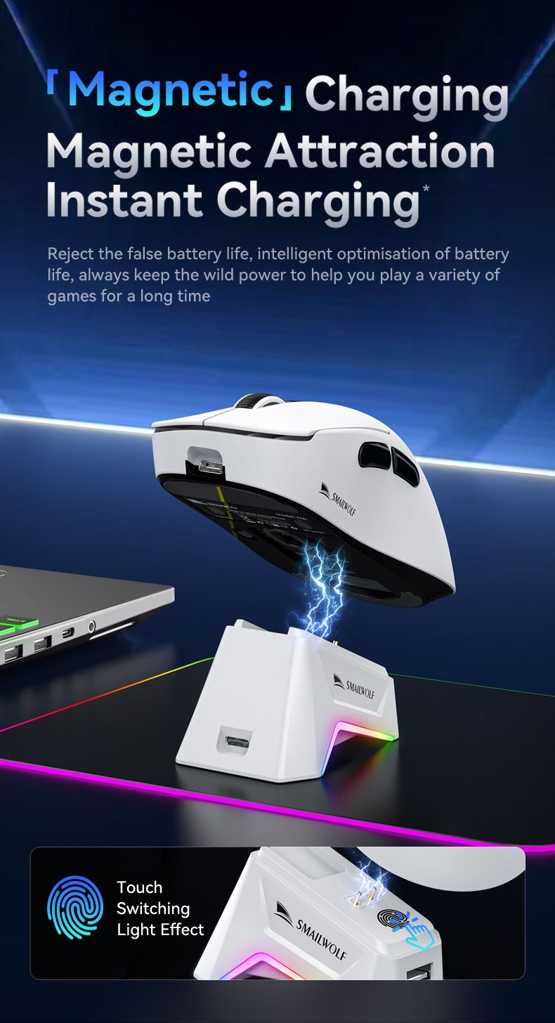 Mouse sem fio Bluetooth para jogos Smailwolf M6 com sensor PAW3311, comutação de três modos, magnético_voghion.com