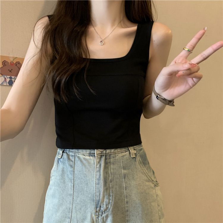 Camisole une pièce à col carré et dos nu, style célébrité Internet, coupe fixe, vêtements d'extérieur en coton, sport_voghion.com