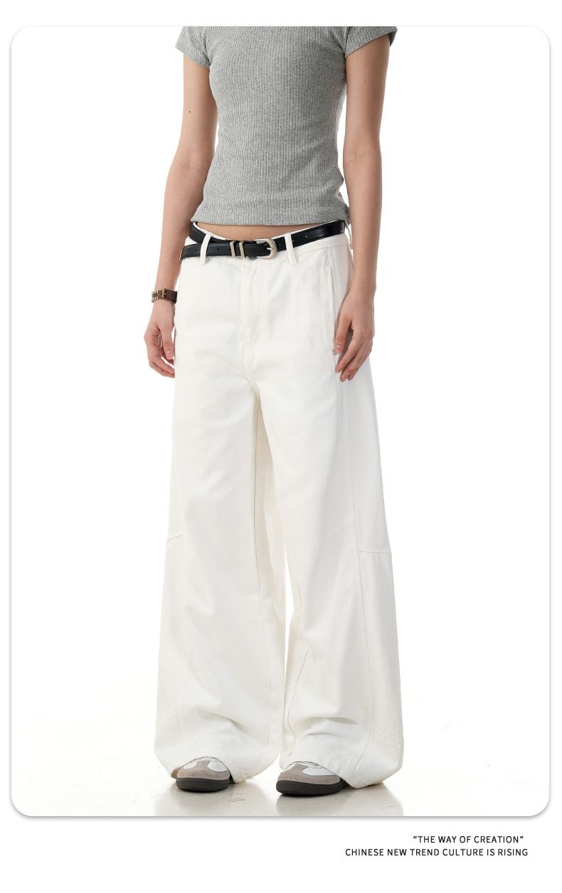 Lockere Cargohose im Vintage-Stil in A-Linie für Damen und Herren – Relaxed Fit, gerades Bein, Freizeithose (Weiß, Khaki)_voghion.com