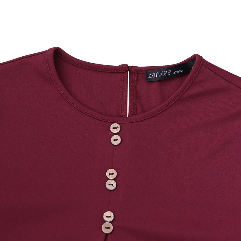 Vêtements pour femmes, couleur unie, couture de boutons, robe décontractée à manches longues, à la mode, en stock_voghion.com