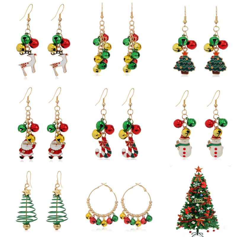 Boucles d'oreilles à tige en alliage, série de cloches colorées, accessoires d'oreilles de Noël, nouvelle collection 2022_voghion.com