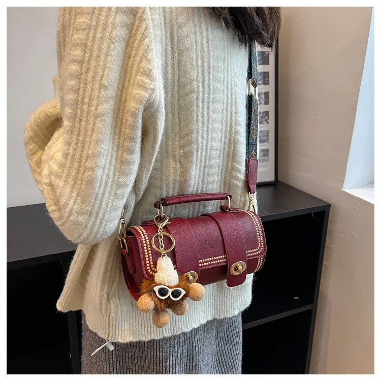 Mini Rtro Fmal Bags PU Lathr Fashion Cross Body Handbags With Advancd Sns Singl Shouldr Portabl Cylindr_voghion.com