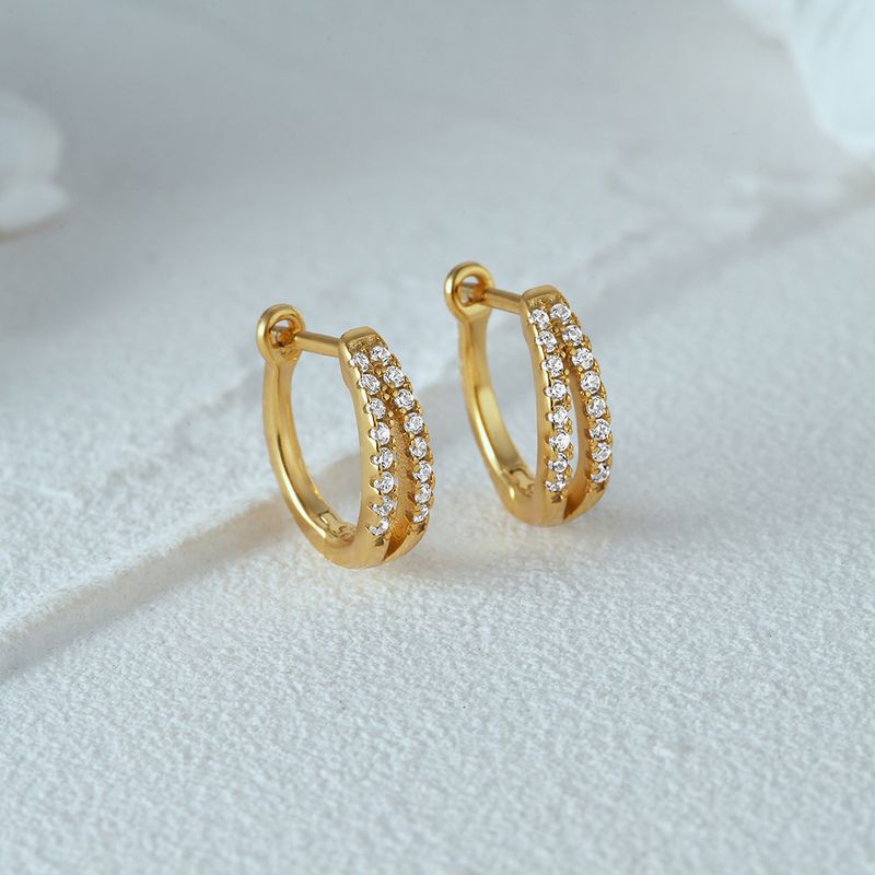 Women's Jewelry Simple S925 Sterling Silver Classic Light Luxury Personality Double Row Diamond Earrings Huggie Earring_voghion.com