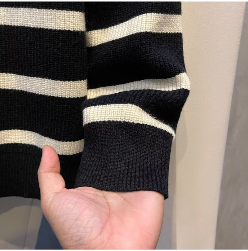 Pull en tricot demi-zip pour homme – Pull décontracté rayé style Hong Kong pour l'automne et l'hiver (noir, tailles M à 3XL)_voghion.com