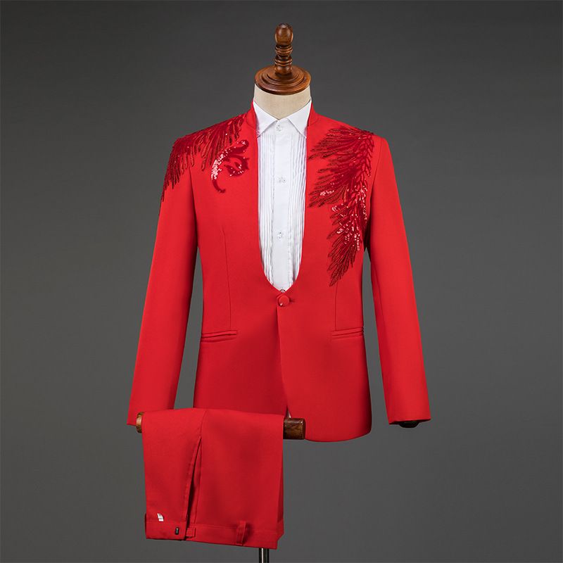 CT Performance Costume For Men Adult Stand Collar Sequin Singer Host Outfit Stage Choir Men's Formal Suit Set_voghion.com