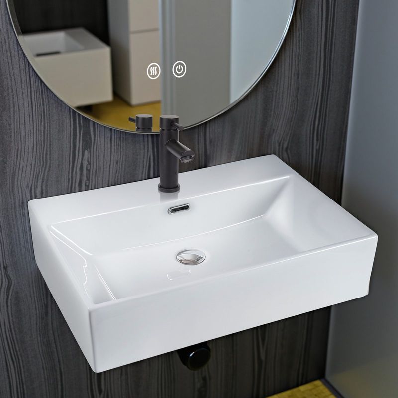 Glitzerlife Waschbecken Badezimmer Keramik - Eckig Aufsatzbecken Bad Klein Waschschale Weiß Mit Hahnloch Wandmontage Aufsatz Mit Überlauf 60x42x15cm Für Gäste-WC_voghion.com