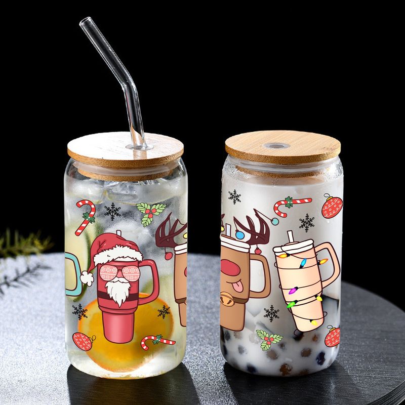 Nowoczesny, minimalistyczny zestaw szklanych kubków – kubek borokrzemianowy o pojemności 16 uncji z bambusową pokrywką i szklaną słomką – ekologiczny i szczelny do biura, domu i na prezent_voghion.com