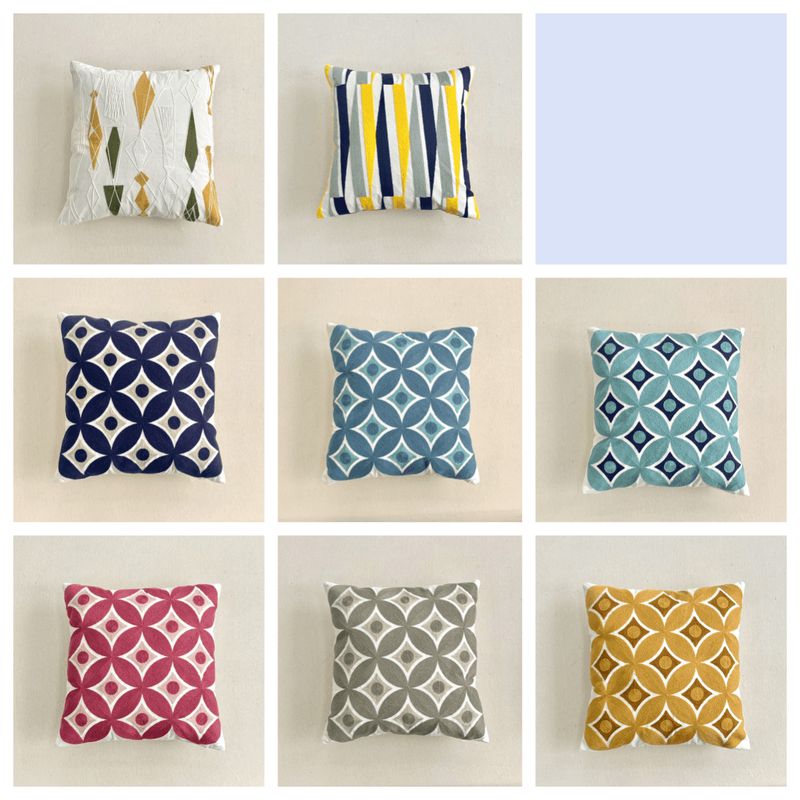 Cuscino decorativo ricamato con motivo geometrico - Fodera per cuscino in cotone di lusso per divano/letto (lavabile in lavatrice)_voghion.com