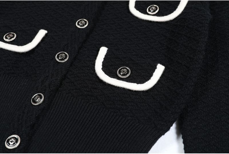 Luxury Knit Suit Set – Elegant Long Sleeve Cardigan & Straight Leg Pants (Black/Pink/White, Sizes S-XL)_voghion.com