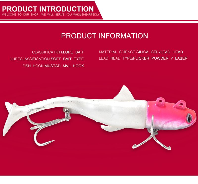FTK Head Bass T Tail Wrapped Lead Soft Fish Lure Bait For Pike Night Light Sea Boat Fishing_voghion.com