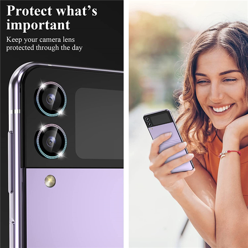 Diamant-Glitzer-Metallring, Kameraobjektiv-Displayschutz für Samsung Galaxy Z Fold 4, Z Flip 4, ZFold4 ZFlip4, Glaslinsen-Filmabdeckung_voghion.com