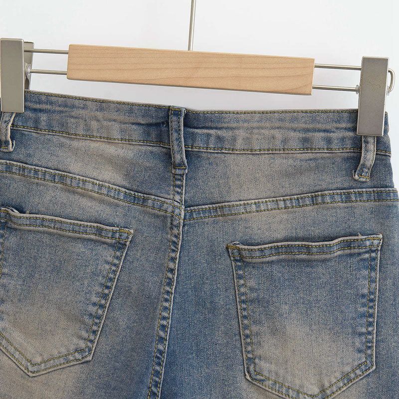 Shorts in denim americano da donna con ragazze piccanti, base stile Instagram, vita alta elastica a trapezio, glutei avvolti,_voghion.com