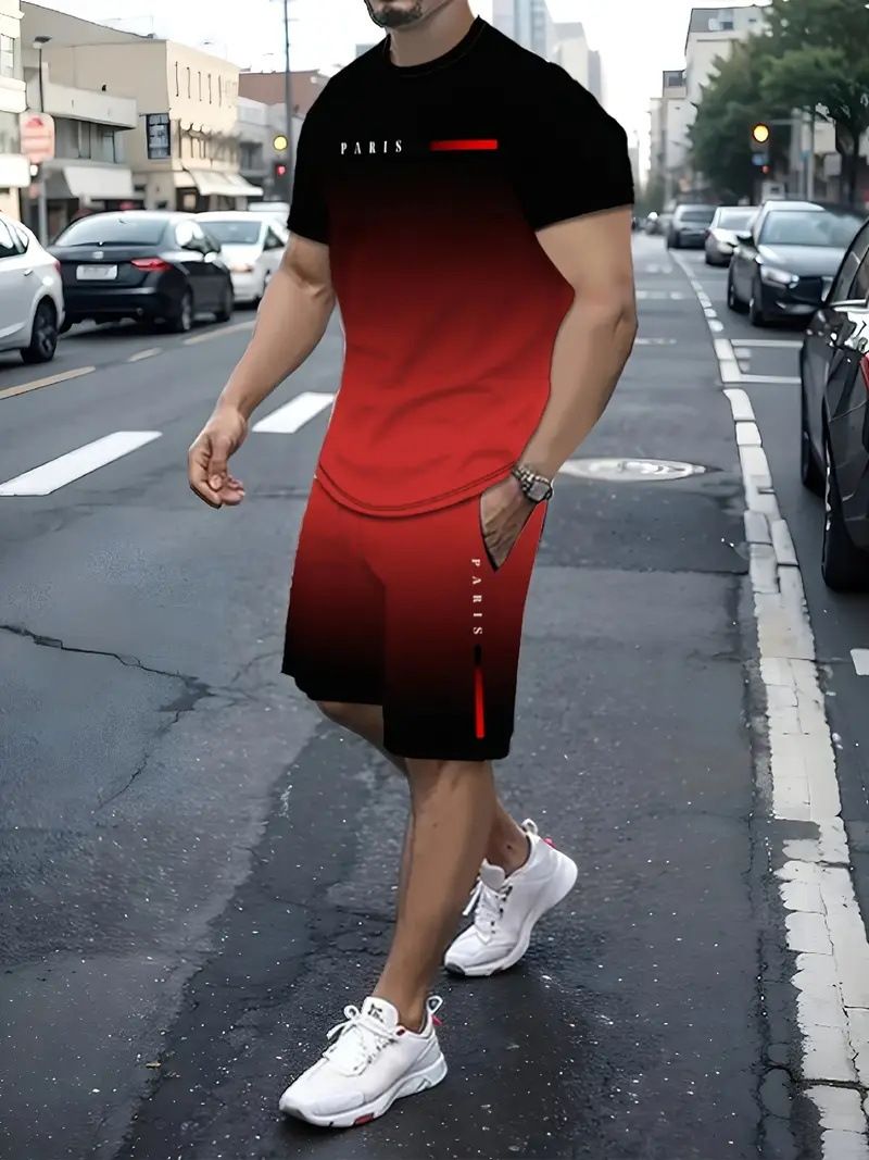 Pánské oblečení Léto Nové 3D Módní Trend Cool Krátký rukáv Šortky Tričko Set Zdroj Výrobci mohou posílat obrázky_voghion.com