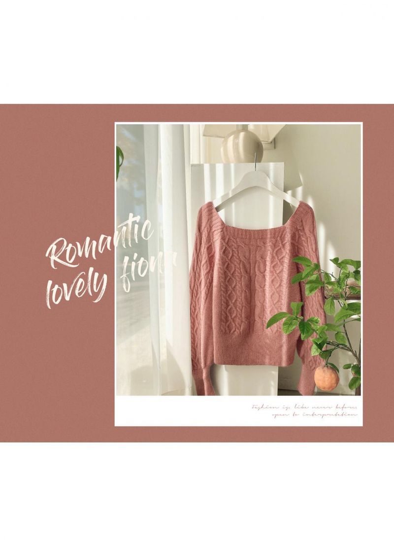 Pullover mit quadratischem Ausschnitt für Damen, Retro, verdickter Twist, Herbst und Winter, koreanischer Stil, lockere Außenbekleidung, enge Taille, schlanker Pullover_voghion.com