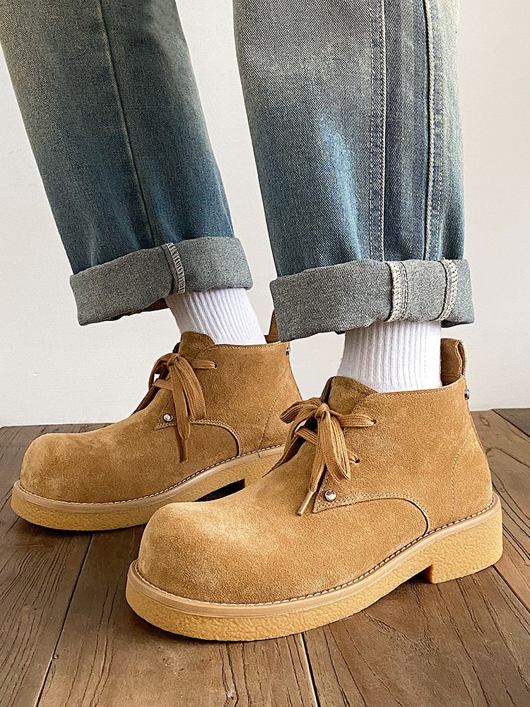 2025 Herbst Neue Echtes Leder Martin Kuh Wildleder Chunky Derby Schuhe männer Arbeit Kurze Stiefel_voghion.com