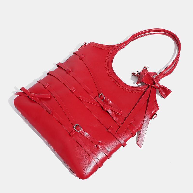 Borsa a mano Hobo con cinturino a fiocco, borsa da sposa rossa per donna, grande capacità, borsa a tracolla da pendolare sottobraccio_voghion.com