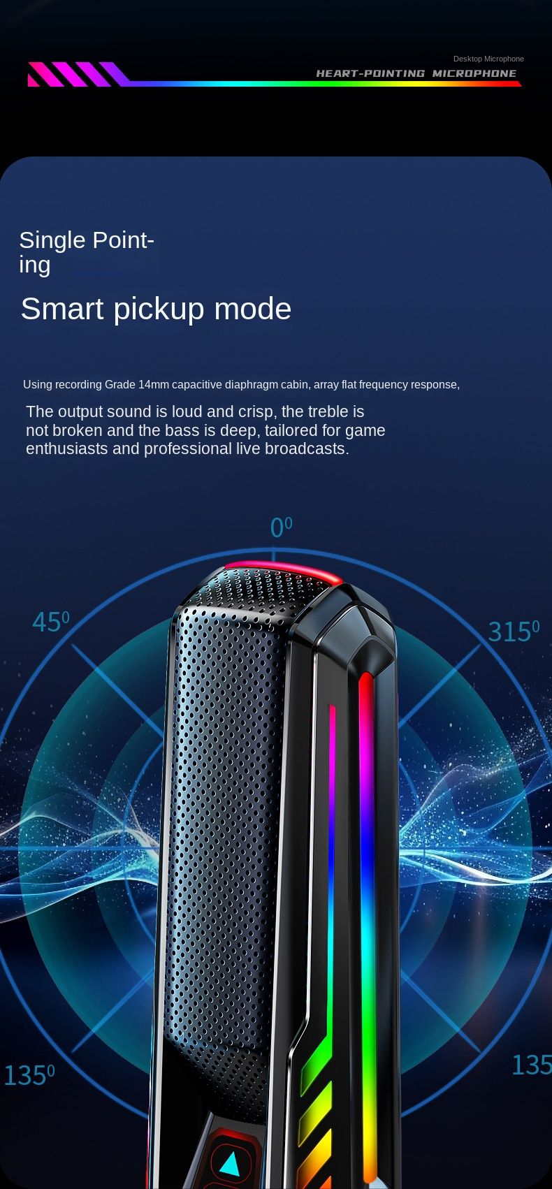 Professional Gaming/Streaming/Recording/Karaoke Desktop Microphone - HD Sound, RGB Lighting, One-Touch Mute, USB Plug and Play_voghion.com