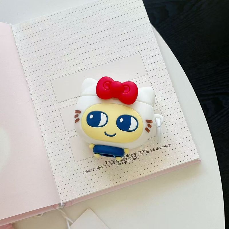 Red Bow Big Eyes Cat Silicone Headphone Protective Cover For AirPods 1 2 3 4 Pro Pro2_voghion.com