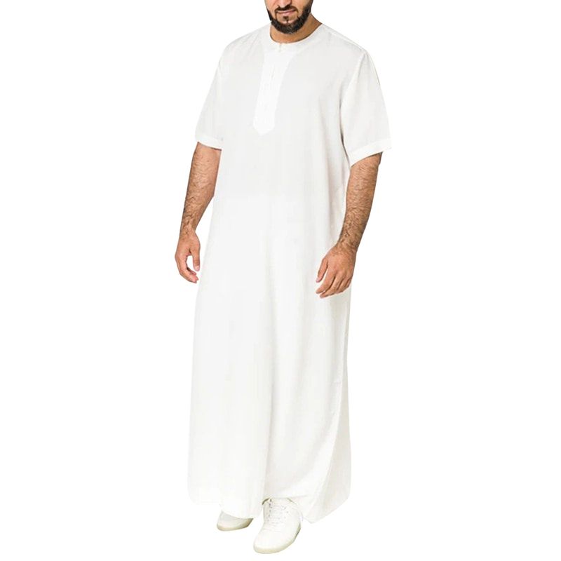 2025 Muslim Men Jubba Thobe Fixed Button Kimono Middle Robe Saudi Muslim Man Shirt Stand Collar Islamic Arab Kaftan Men Abayas_voghion.com