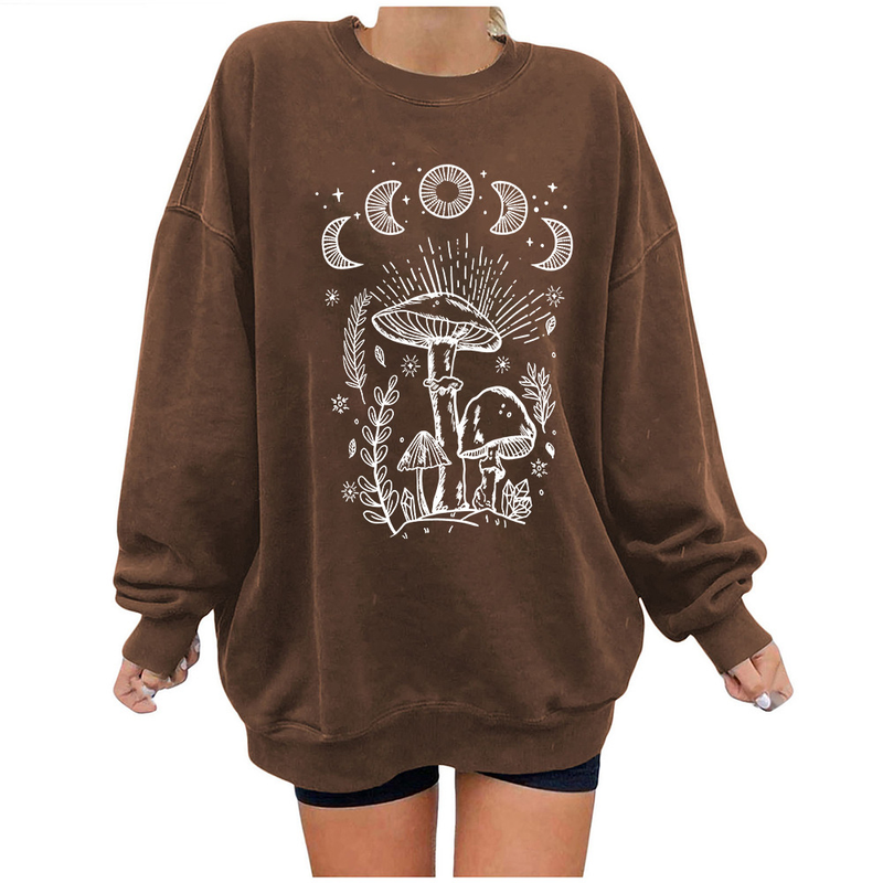 Women's off-the-shoulder long-sleeved sweatshirt mysterious printed fleece top_voghion.com
