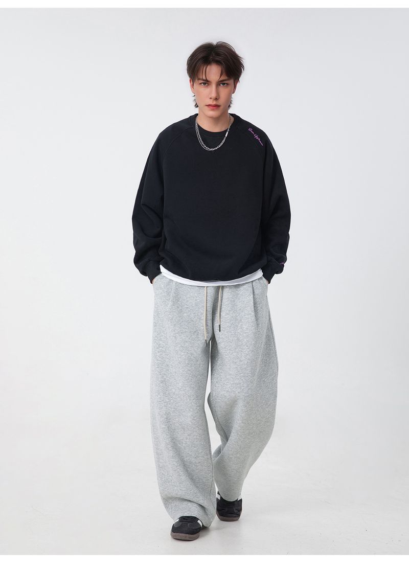 Pantaloni da jogging da uomo a gamba dritta e vestibilità rilassata - Pantaloni da tuta pesanti con pieghe e coulisse in vita_voghion.com