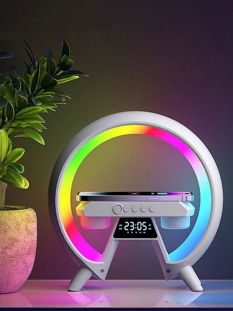 3D Multifunctionele Nachtlampjes Wekker Muziekluidspreker Draadloze Oplader Nachtkastje Lampen_voghion.com