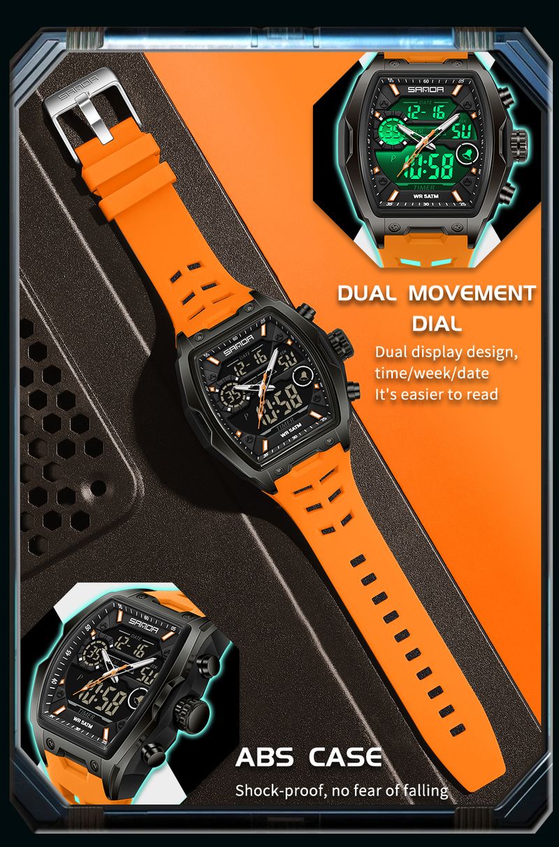 SANDA Dual Display Electronic Watch Barrel Big Dial Sports LED Analog Digital Chronograph Military Wristwatch 2025_voghion.com