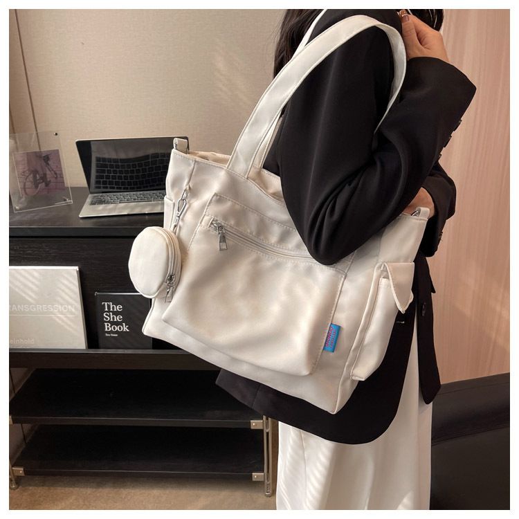 New Solid Color Canvas Bag Large Capacity Single Shoulder Bag Handheld Student Versatile Tote Bag Crossbody Bag_voghion.com