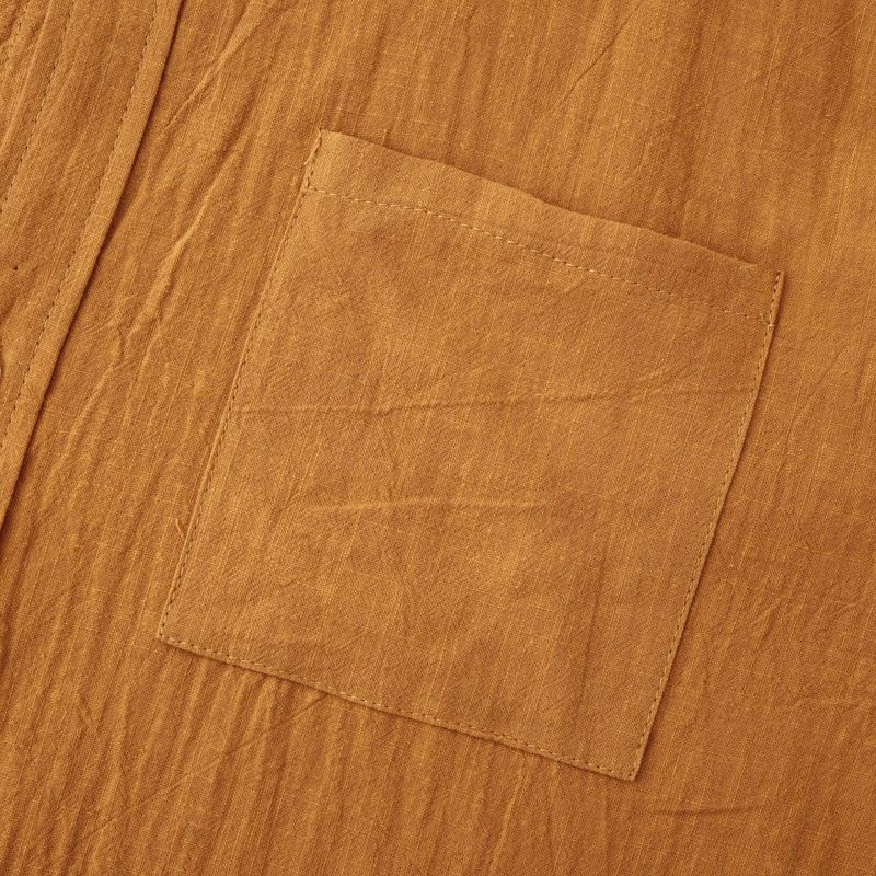 Camicia da uomo ampia a maniche lunghe in cardigan con colletto alla coreana in lino tinta unita_voghion.com