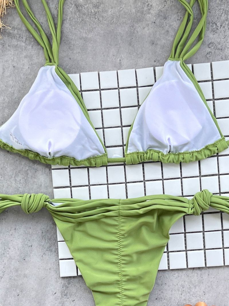 Women's Clothing Solid Color Multi String Sexy Backless Bikini Split Swimsuit Female_voghion.com