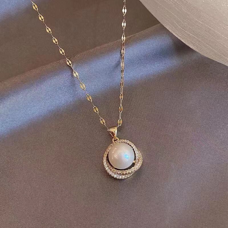 Pilna dimanta pērļu kaklarota ar spirālveida pērļu kulonu, saldi viegls, grezns pērļu atslēgas kaula ķēdītes formas augstas kvalitātes mikroinkrustētas pērļu kaklarota_voghion.com