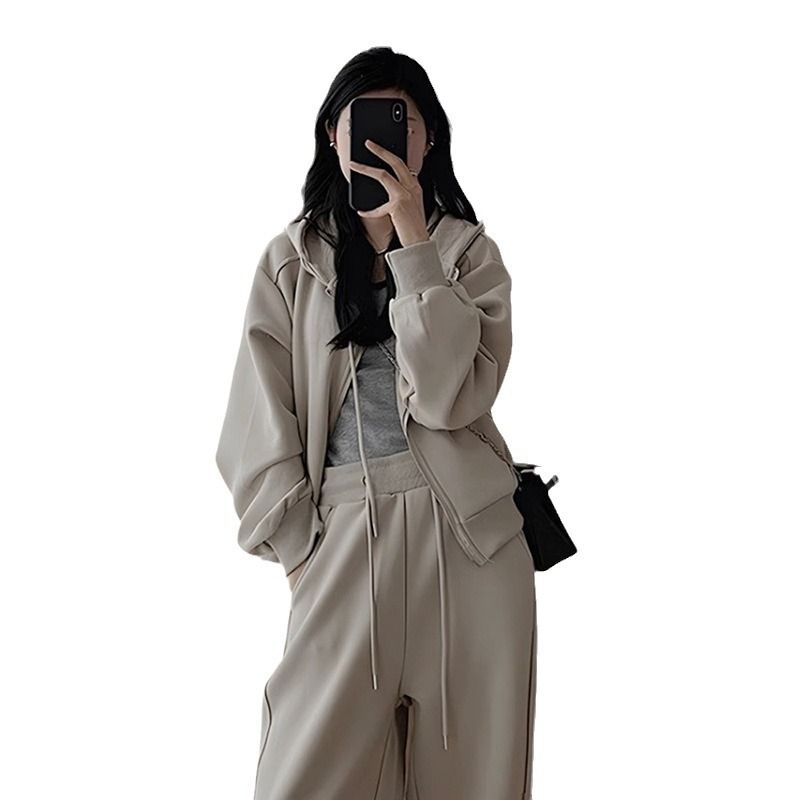 Frühherbst-Outfit-Set: Hochwertiges Hoodie-Sweatshirt im Tee-Stil und Hose mit weitem Bein, zweiteiliges Sport-Casual-Set für Damen_voghion.com