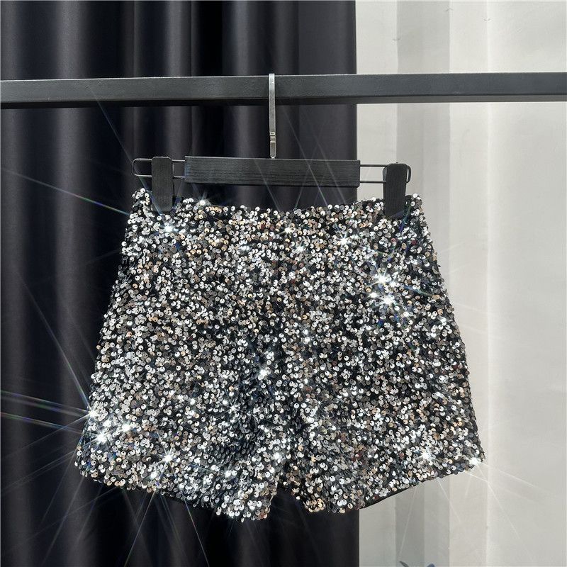 Autumn New Full Sequin Shiny Heavy Zipper Nightclub Socialite Three-Quarter Shorts Hot Pants For Women_voghion.com