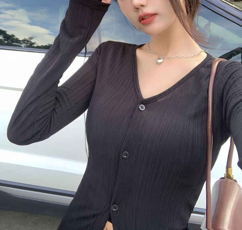 Tanek ledeno svilen kardigan za sončenje za ženske poleti 2024, z novim temperamentom V-izreza, nišnega slim kroja,_voghion.com