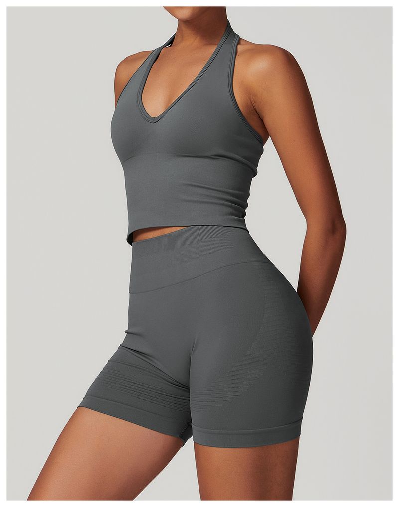 Roupas femininas Respirável Halter Neck Lindas Costas Yoga Sutiã Sem Costura Roupa Interior Esportiva Feminina Verão À Prova de Choque Fitness Top 7725_voghion.com