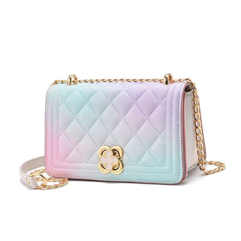 Fashionable 2024 New Gradient Color Small Frrant Wind Diamond Grid Chain Minimalist Temperament Women's One Shoulder_voghion.com