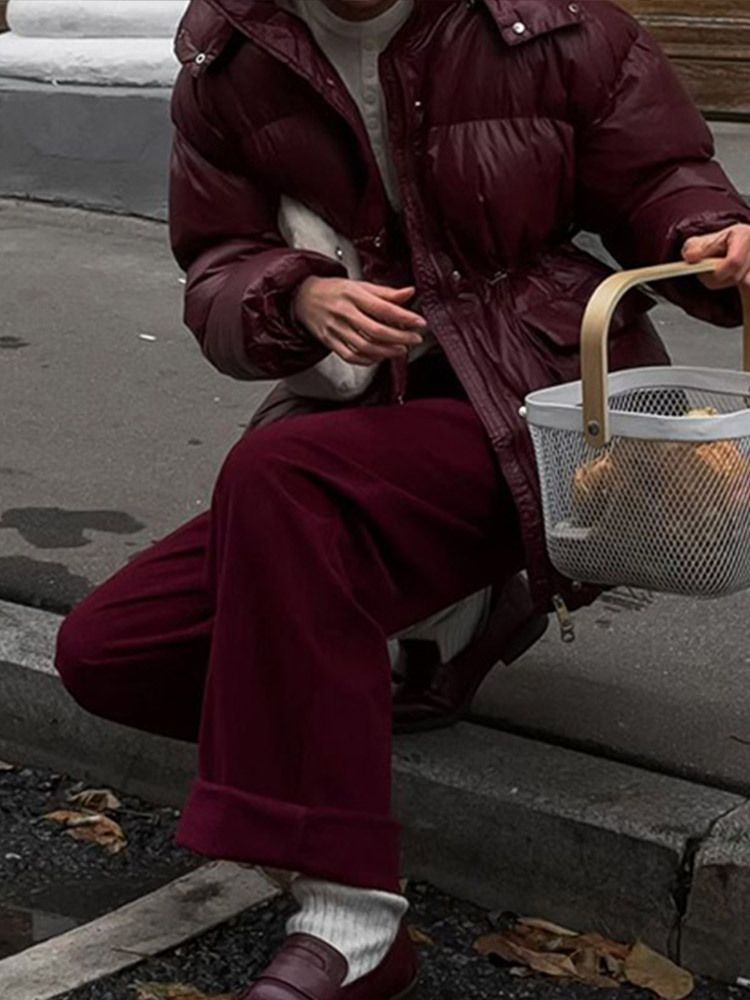 Kurze Pufferjacke mit Kapuze für Herren und Damen – Leichter Steppmantel mit Reißverschluss, Oversize-Passform, warmes Polyester-Obermaterial (Dunkelgrün, Kastanienbraun, Braun)_voghion.com