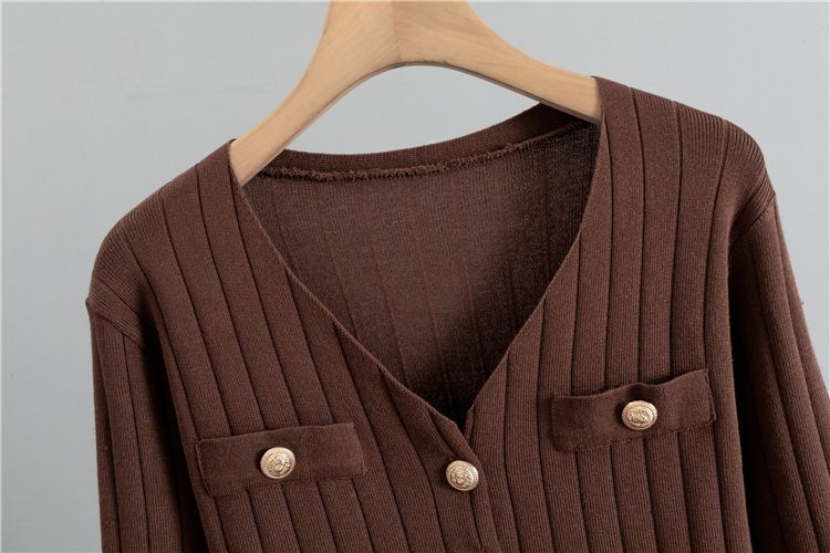 Ženska oblačila, oprijet kroj, krilo, pulover, tridelni komplet za ženske, pomlad in jesen, nov telovnik, pleteni kardigan, komplet_voghion.com