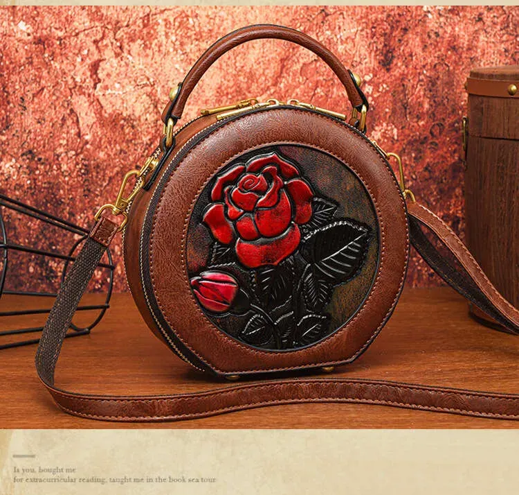 Borsa a tracolla monospalla cilindrica intagliata a mano con texture, semplice da usare per spostamenti quotidiani, grande capacità, in stile etnico, per donna_voghion.com