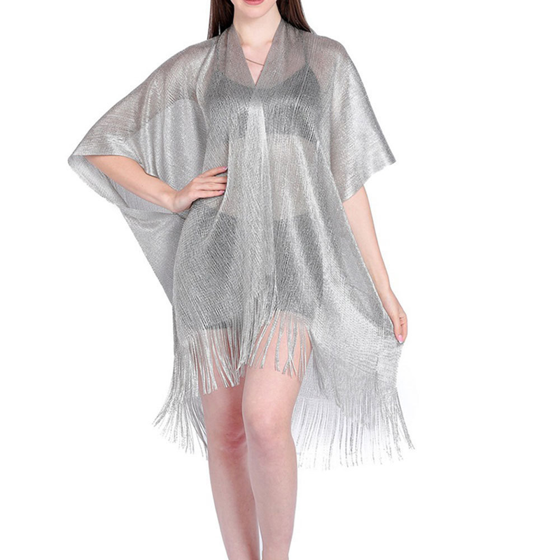 Mesh-Strandüberzug in Gold und Silber, durchsichtiger Urlaubs-Sonnenschutz, Cardigan, Bikini-Außenüberzugsbluse_voghion.com