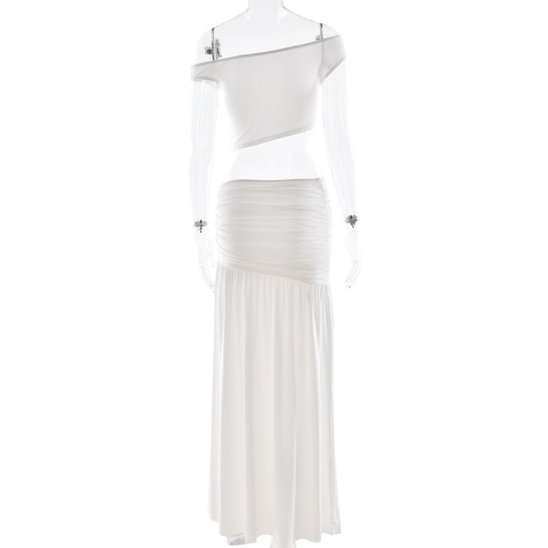 Terno de roupas femininas, top tubo sexy, colete, cor sólida, fenda, saia longa, terno de duas peças_voghion.com