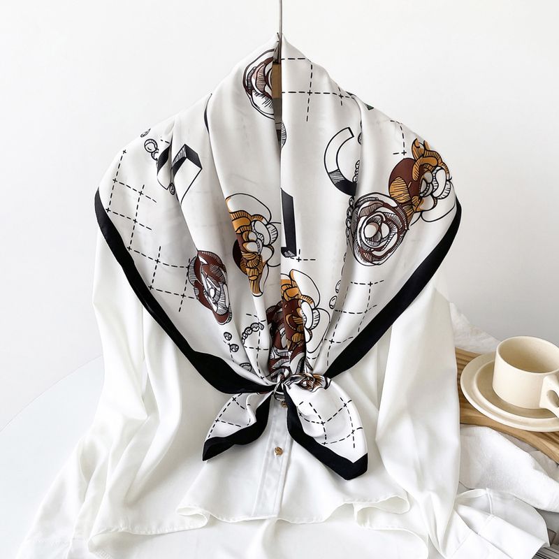 Neuer 90er Seidenschal mit kontrastierendem Buchstabenstreifen-Design, dünner quadratischer Schal, leicht, atmungsaktiv, Sonnenschutzschal_voghion.com