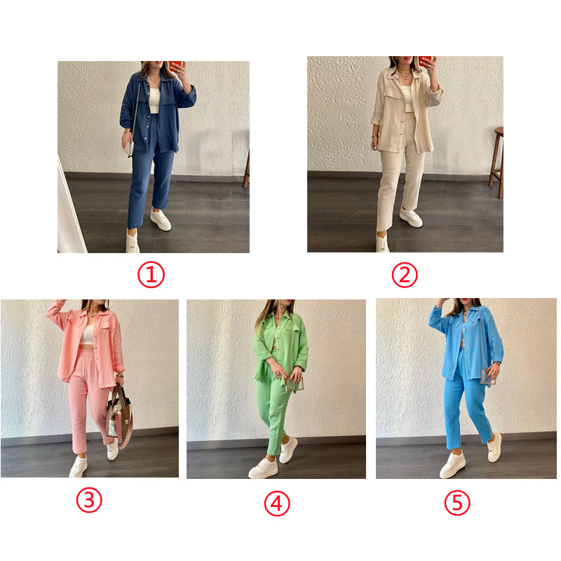 Γυναικεία Ρούχα Plus Size Διπλή στρώση Crepe Loose Μεγάλο Πέτο Μακρυμάνικο Πουκάμισο Casual_voghion.com