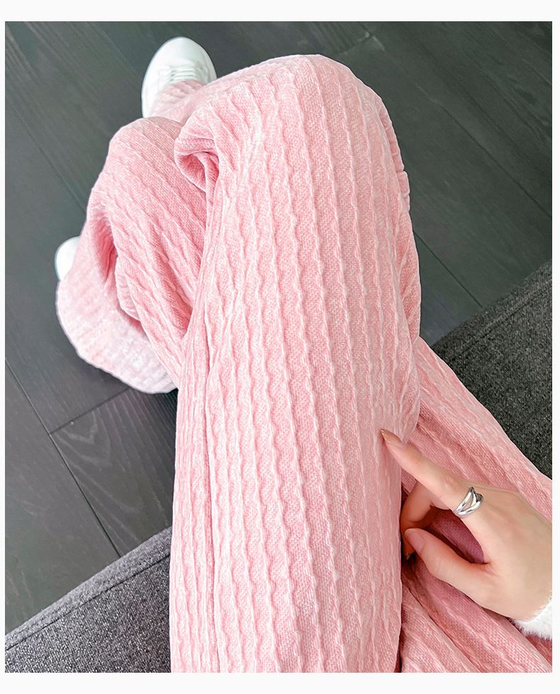 Pantaloni da donna a gamba larga in velluto a coste e ciniglia - Vita alta, taglio dritto con fodera in morbido pile, pantaloni invernali alla moda e comodi_voghion.com