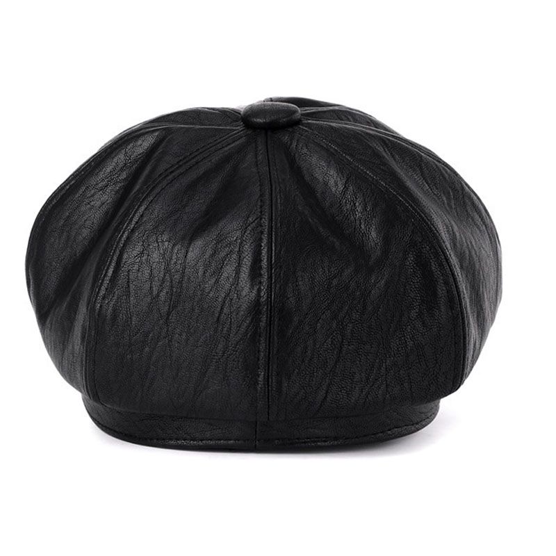 Vendita calda cappelli autunnali per le donne tinta unita ottagonale newsboy uomo donna casual PU cappello in pelle invernale berretto pittore_voghion.com
