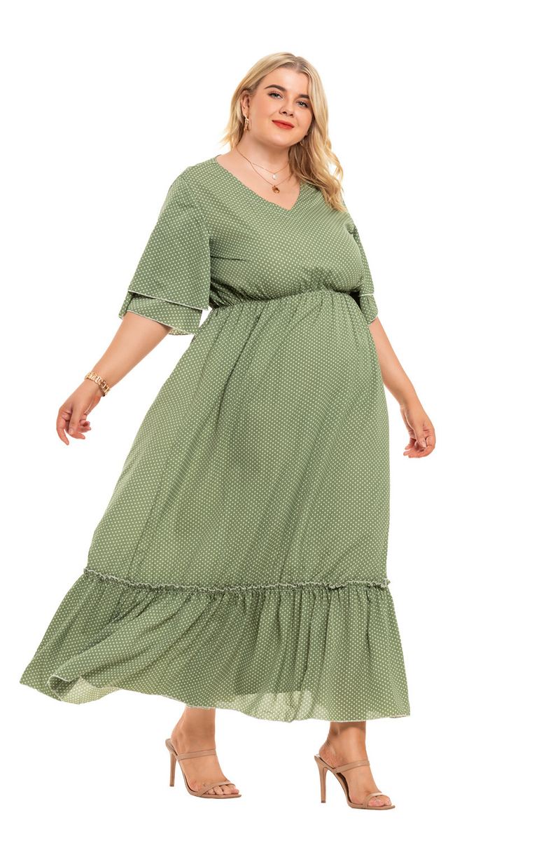 2023 Summer New V-neck Fat MM Bohemian Large Women's Plus size Klänningar_voghion.com
